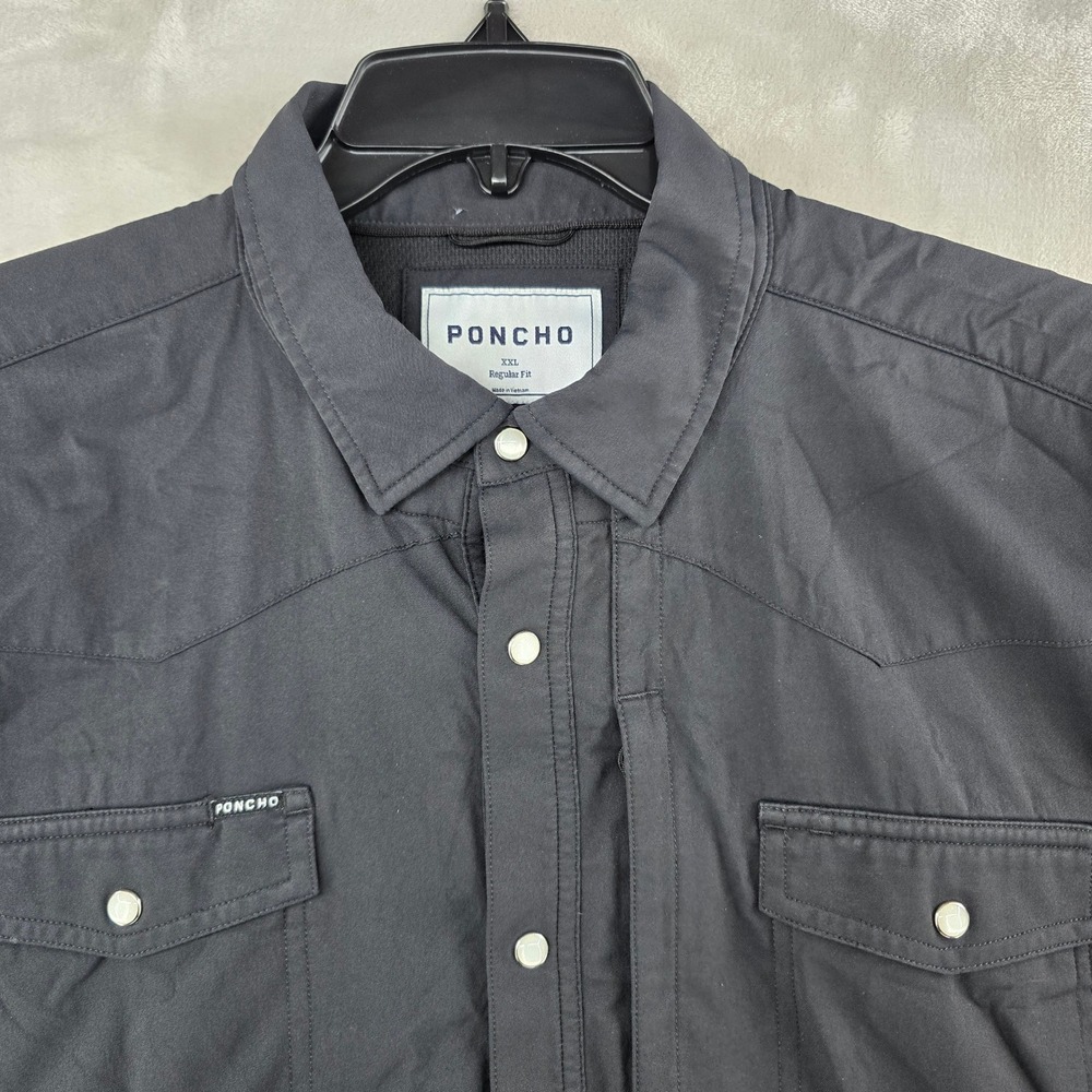 Poncho Western Shirt Mens XXL Black Short Sleeve Pearl Snap Regular Fit Outdoor